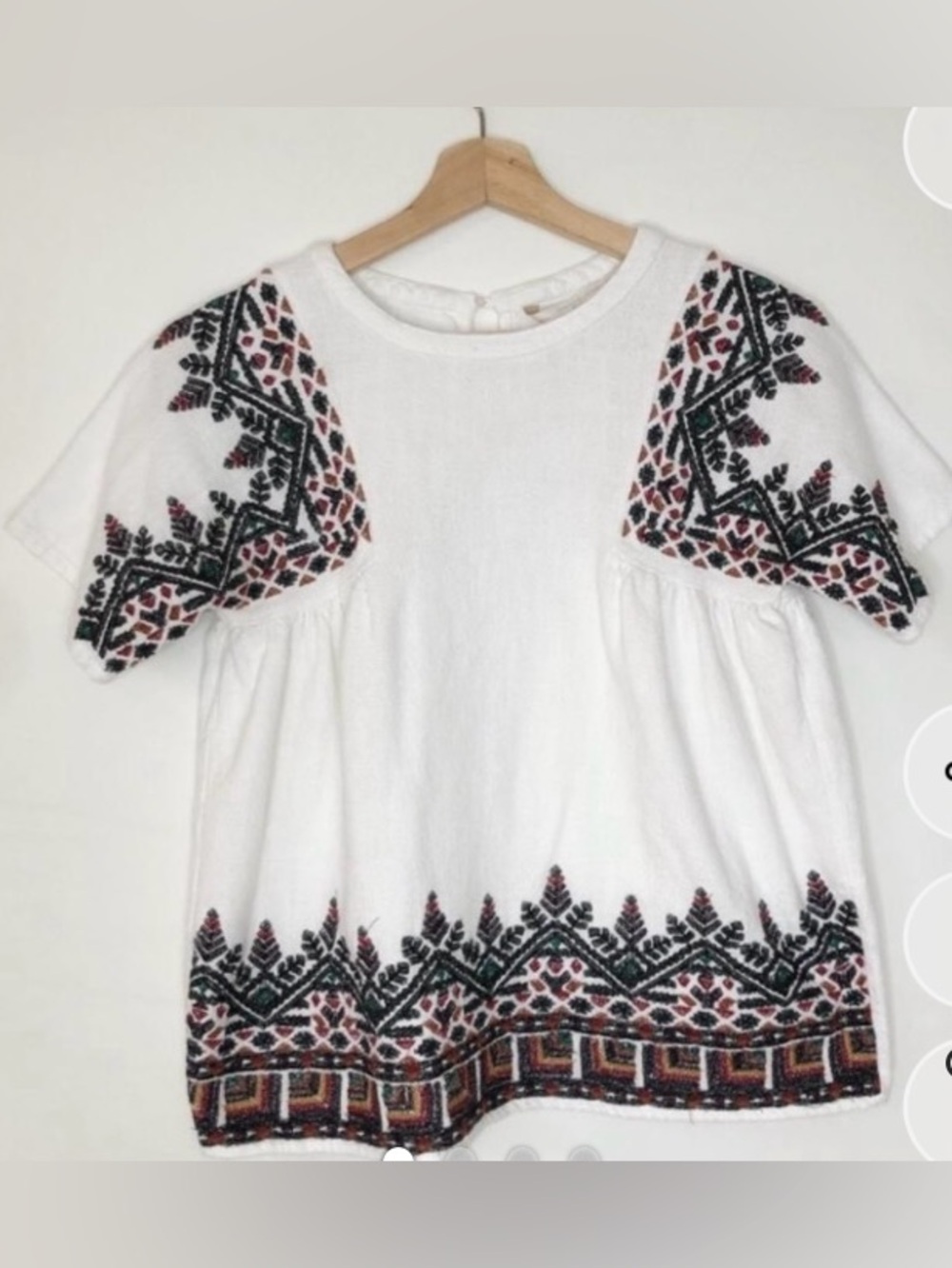 Zara White Peasant Top with Black & Rust Embroidery SIZE XS